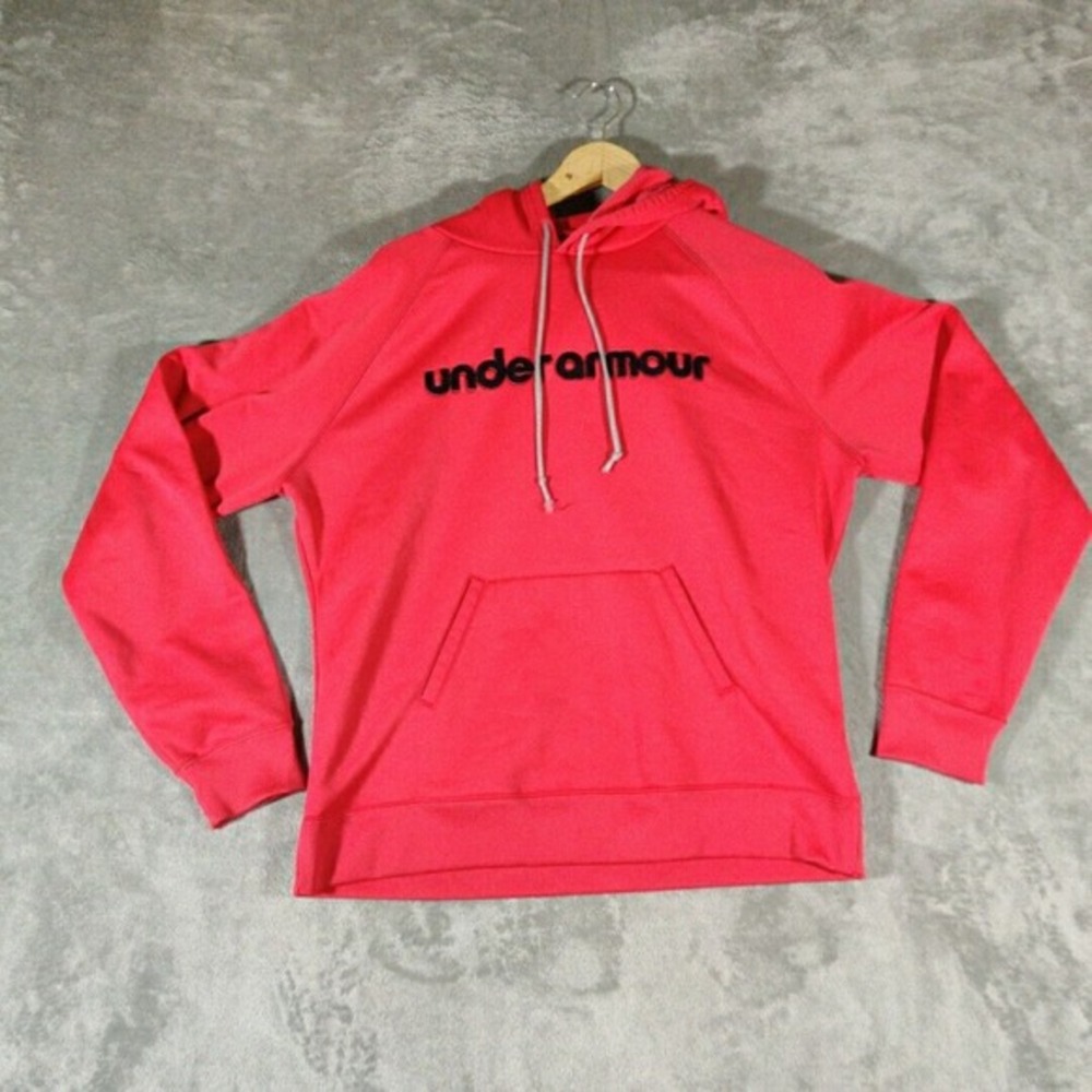 Under Armour Sweatshirt Womens Medium Pink Hoodie Black Logo Sweater Active wear